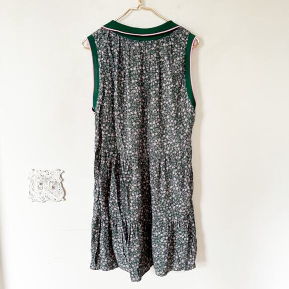 Amadi Green And Pink Floral Tiered Polo Summer Dress Pockets L - Picture 8 of 10